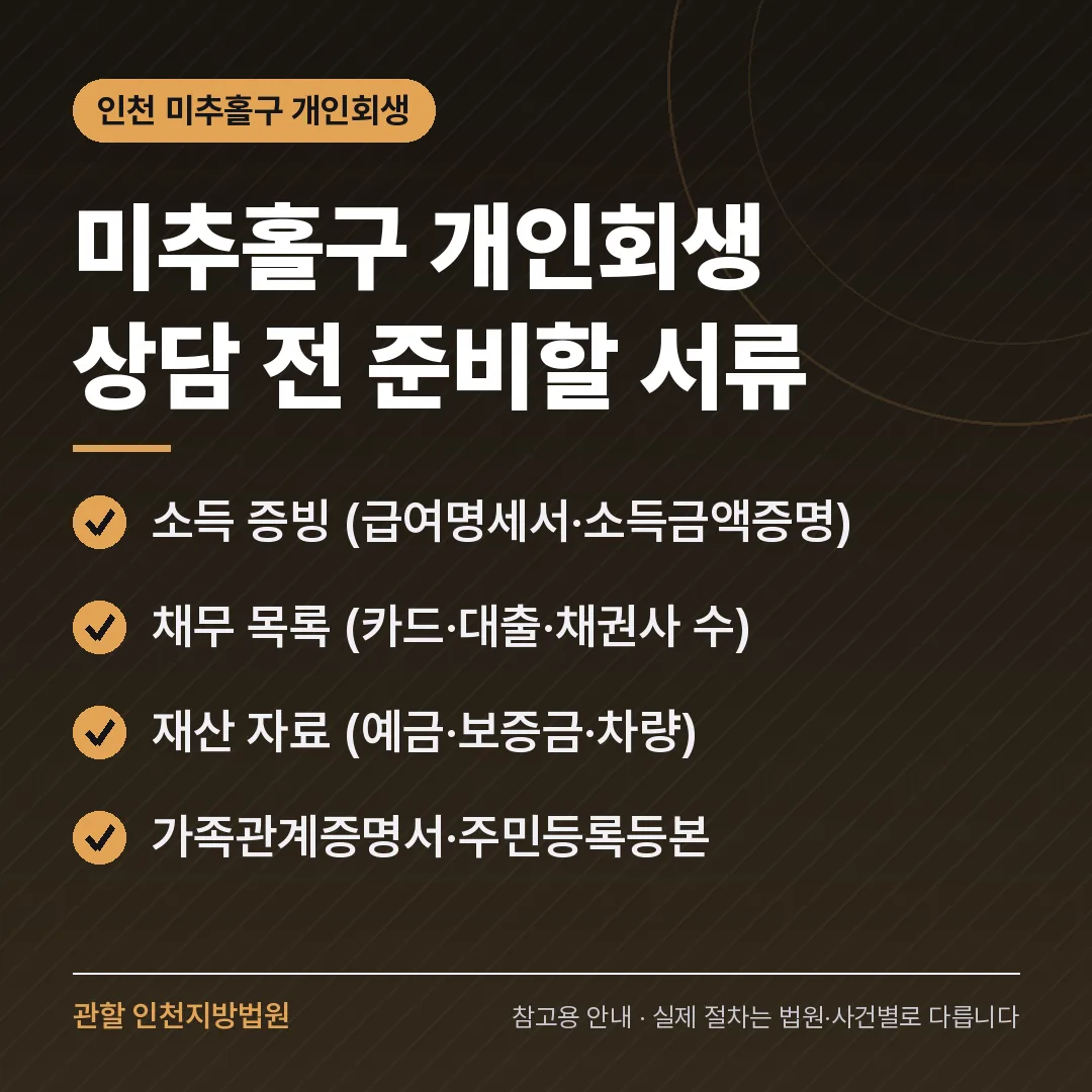 인천 미추홀구 개인회생 상담 전 준비 서류 인천 미추홀구 개인회생 상담 전 준비 서류