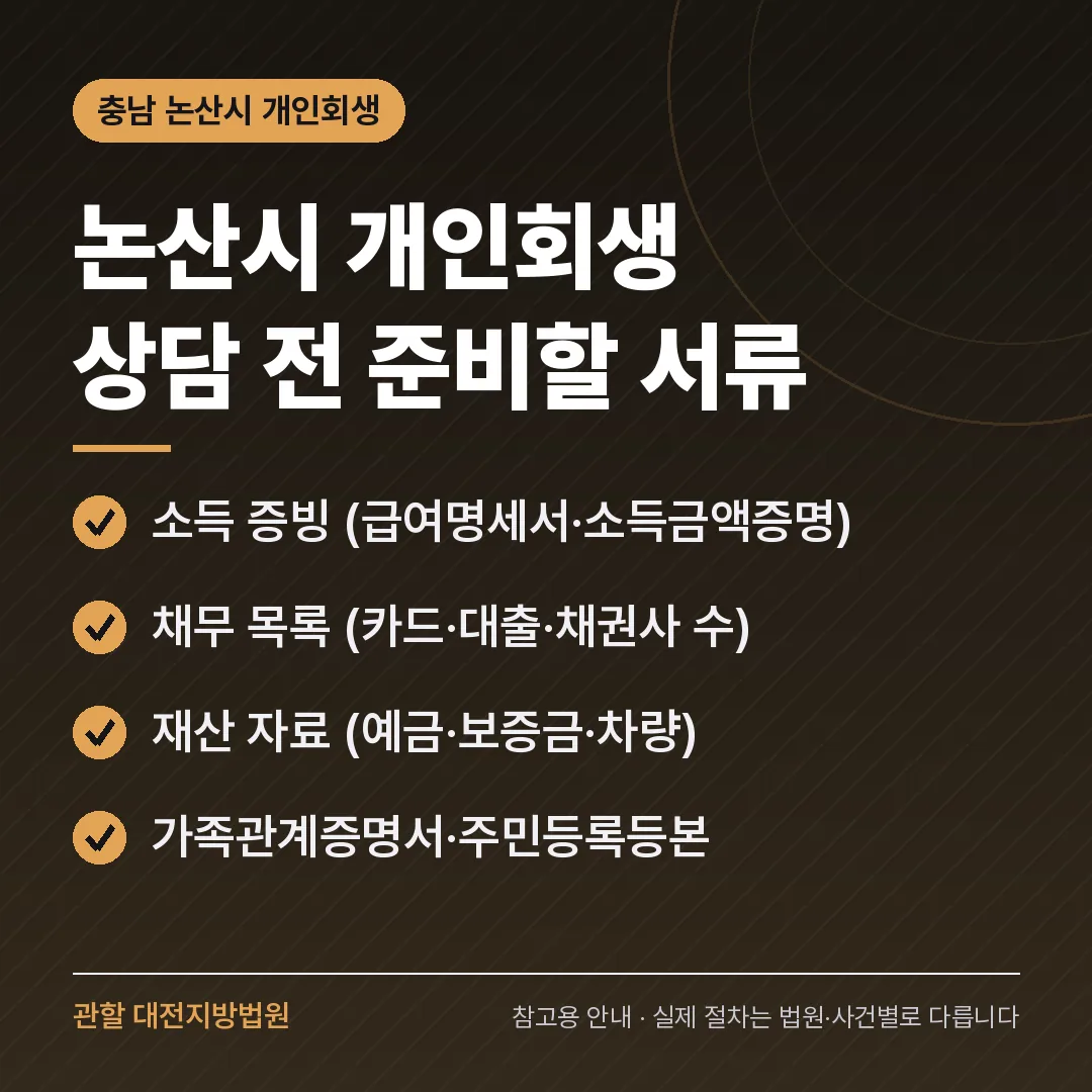 충남 논산시 신용회복 안내 카드