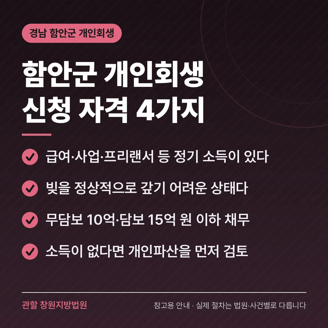 경남 함안군 개인회생 신청 자격 4가지